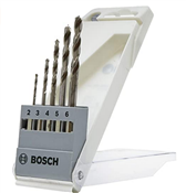 Broca 3 pontas para Madeira jogo 2 a 6mm com 5 peças e Encaixe Hexagonal 1/4 Bosch