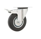 Rodízio Industrial Preto 75mm Giratório com Trava com Chapinha 60kg Vonder  